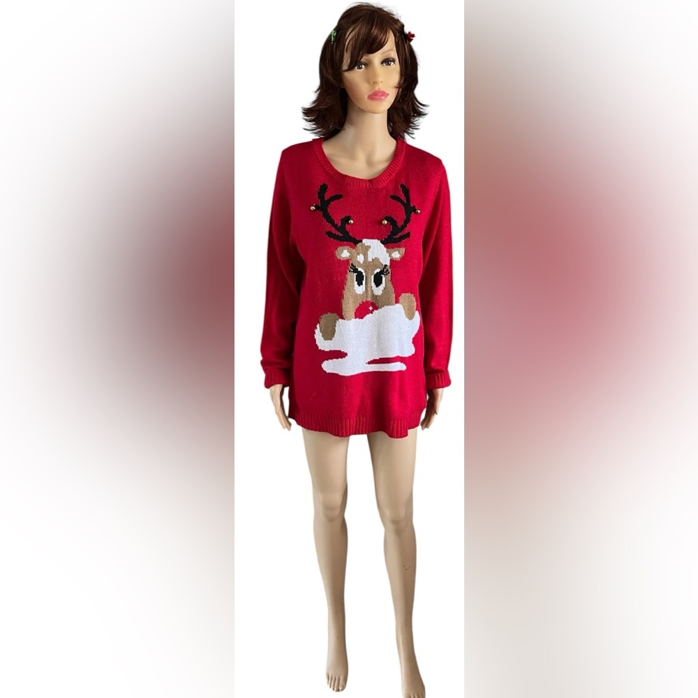 Fast-Fashion Red Reindeer Knit Sweater - Holiday Sweater